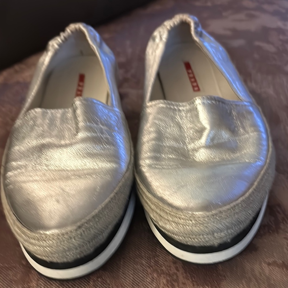 Prada Silver Espadrilles with Metallic Finisl